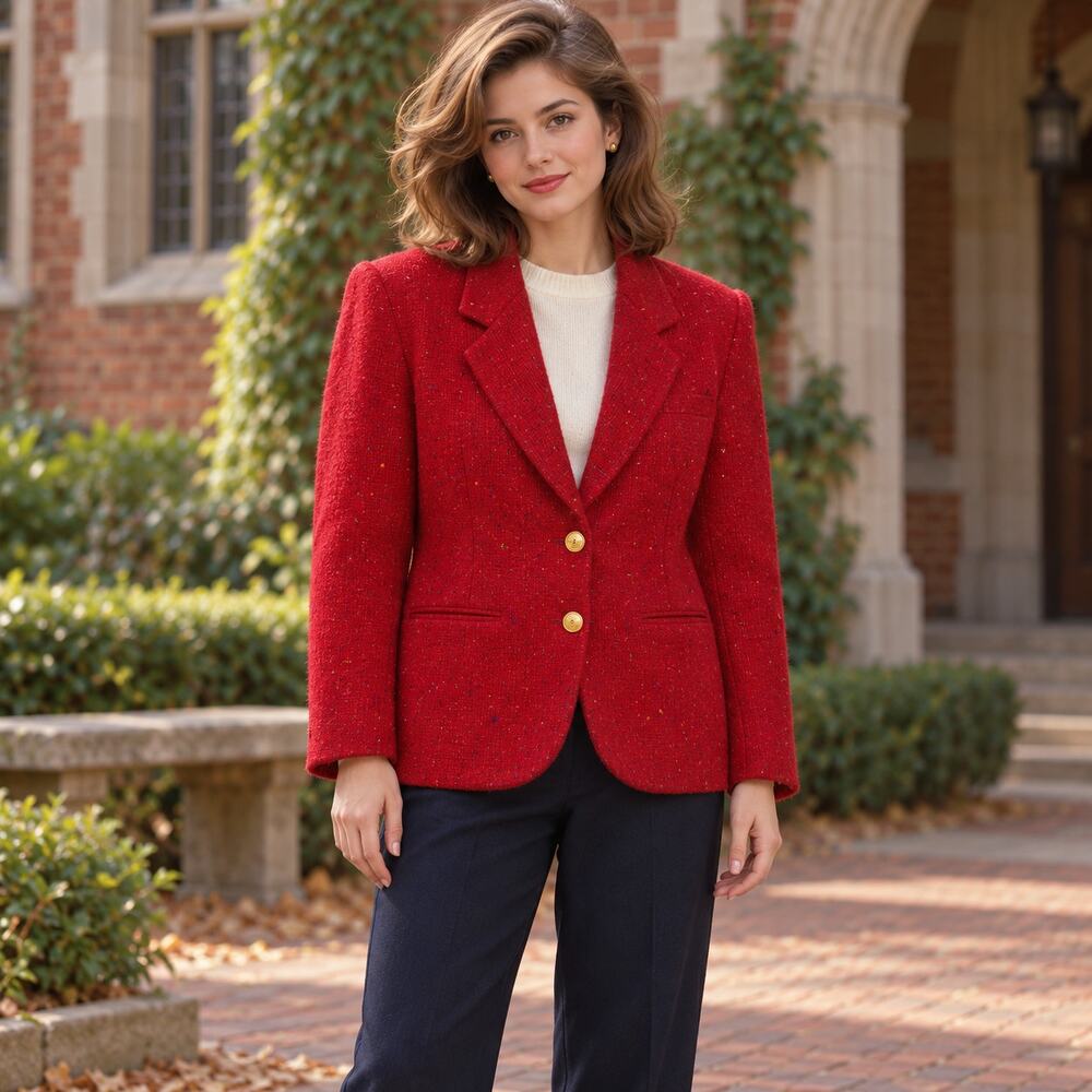 Vtg 90s Lizwear Tweed Blazer Sz 8P Heritage Preppy Academia Ivy Y2K Old Money